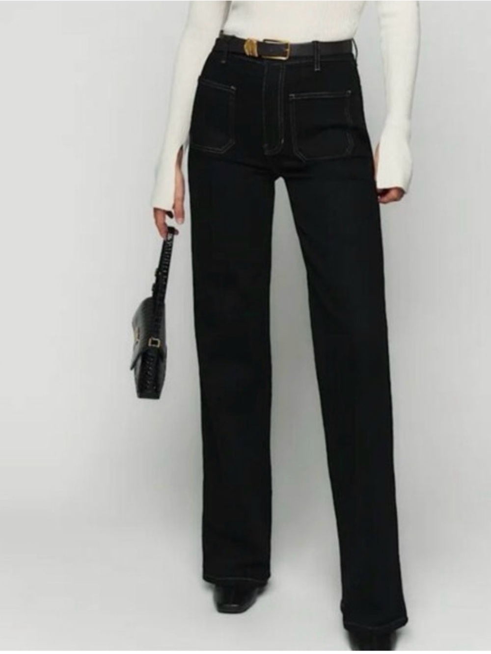 REFORMATION Jeans Alyssa High Rise Wide Leg Patch Pockets Black Size 31